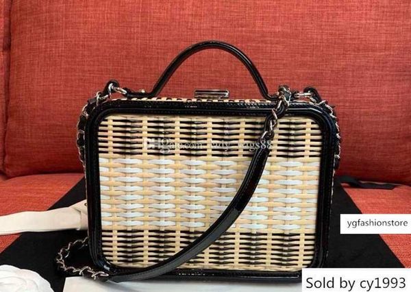 

sell fashion designer women lady evening rattan weave box handbags chain crossbody totel bag two-tone shoulder bags