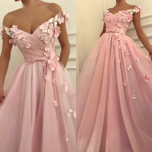 

2020 elegant woman tulle plus size long pink prom dresses flowers formal party dress muslim arabic evening gowns, Black