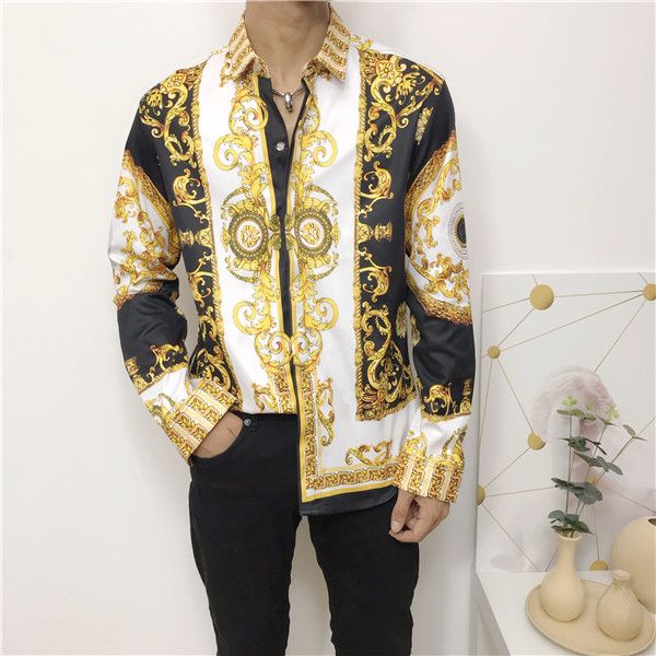 

2019 мужская harajuku luxury france высокая мода harajuku повседневная рубашка мужская медуза черное золото тигровый леопард необычные прита, White;black