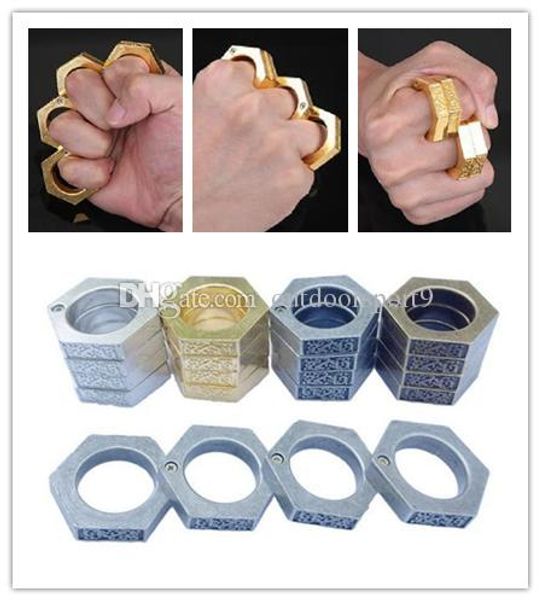 

knuckle duster belt buckle thick alloy 4colors brass knuckles dusters flat head four finger outdoor self defense tool boxing protective gear