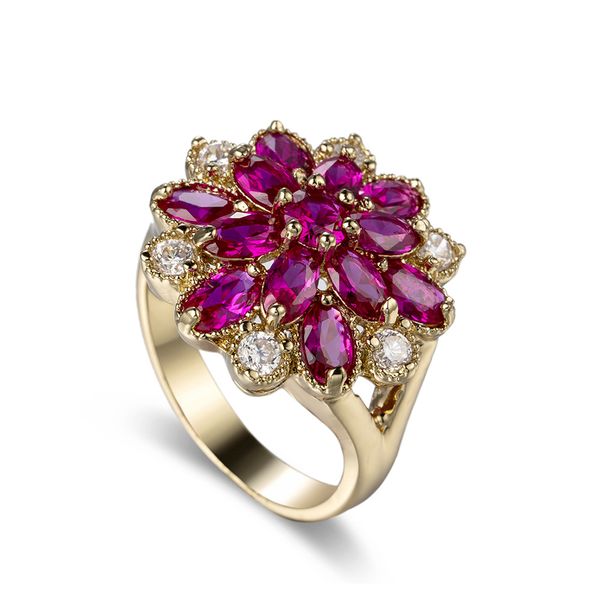 

красный корунд цветок обручальные кольца аксессуары jewel кольца ювелирные изделия обручальное любовника валентина день рождения подарки жен, Silver
