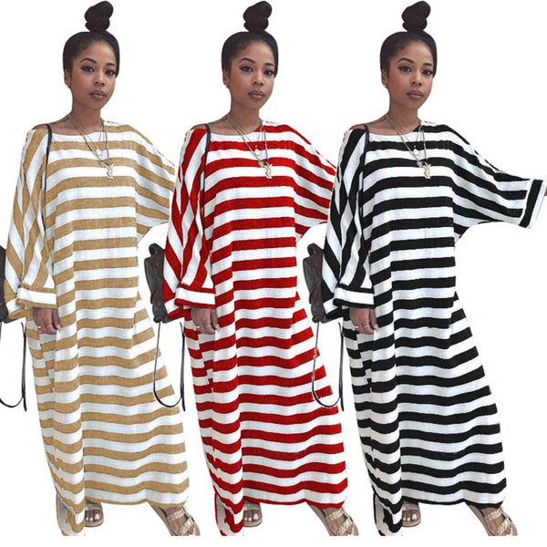 

женские дизайнерские ts858 повседневные полосатые печатные свободные dress0a4r, Black;gray