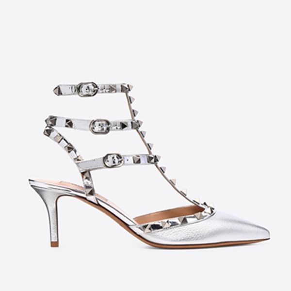 

дизайнер острый с шпильками высокие каблуки натуральная кожа заклепки сандалии женщины шипованные ремешками платье обувь валентина насосы, Black