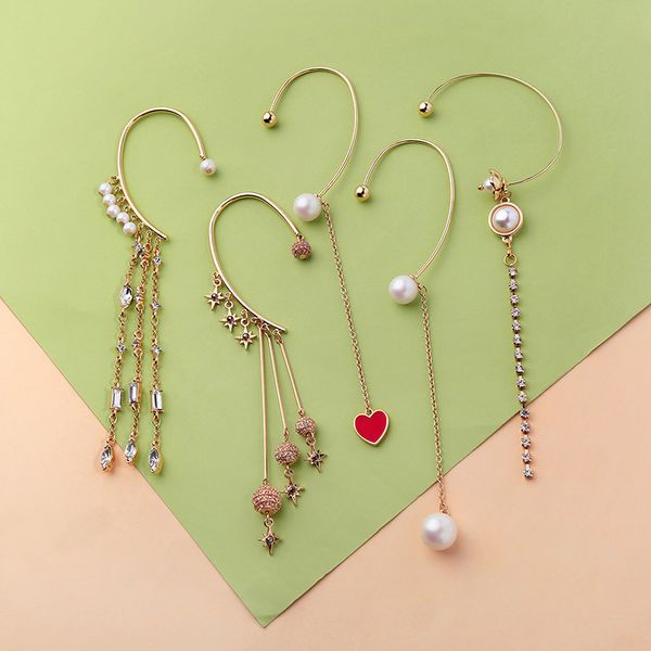 

промышленность аксессуары творческая индивидуальность pearl цветок серьги корейской моды перо уха манжета без проколотых ушей, Golden