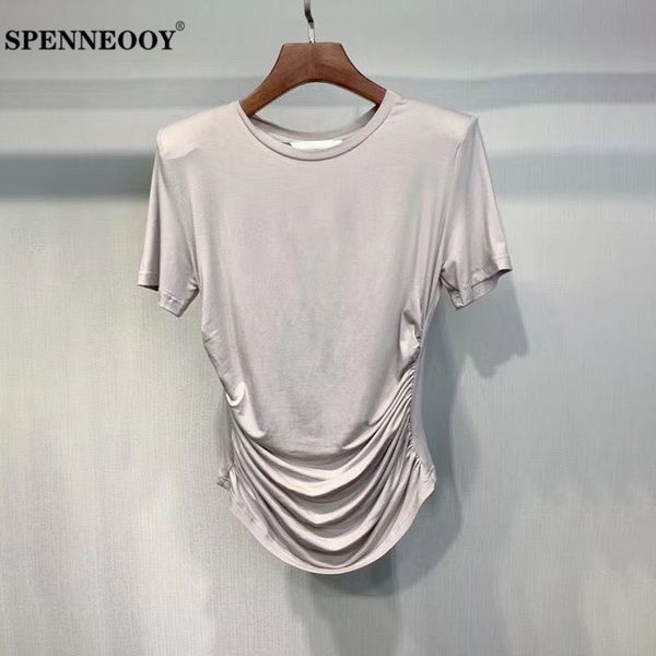 

spenneooy designer custom runway summer women short sleeve casual t shirt ladies fashion solid draped leisure tees 2020, White