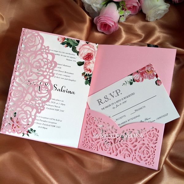 Spring Flower Laser Cut Wed Invitation Kits 20 Color Shiny Rose