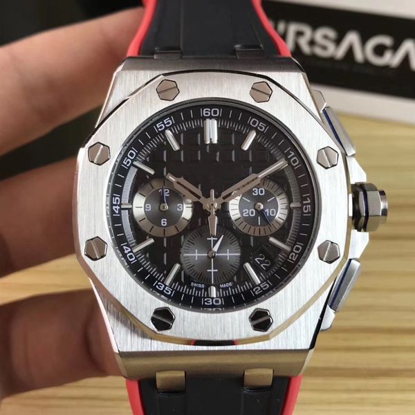 

2019 luxury mens watch man quartz movement watch wristwatches stainless steel rubber strap 43mm mens sports watches, Slivery;brown