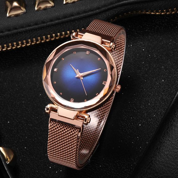 

women's watch latest design deluxe quartz watches bracelet magnetic net with bracelet relojes diamond border watch mujer saati, Slivery;brown