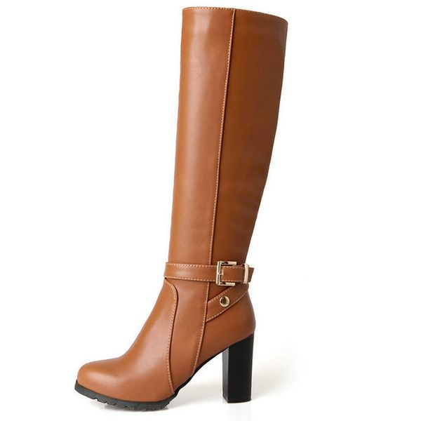

winter autumn women boots platforms square knee heel boots motorcycle lady shoes size 34-43, Black
