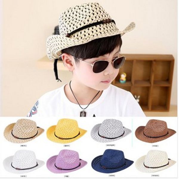 

new style korean-style fashion handsome children straw hat straw cowboy hat children e, Yellow