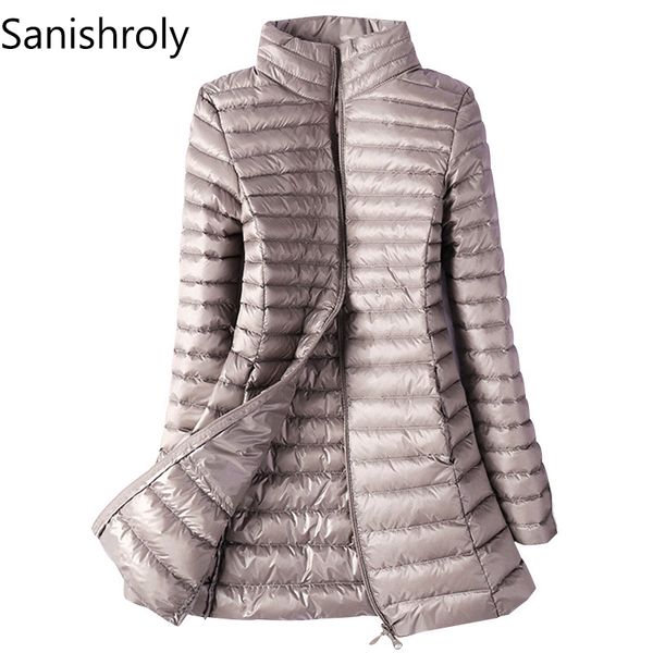 

sanishroly l-4xl autumn winter women ultra light down coat parka female white duck down jacket long coat outerwear plus size 270, Black