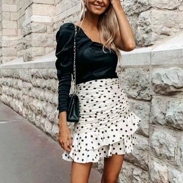 

skirts polka dot ruffled womens high waisted checkered skirt korean style sweat casual holiday short mini female, Black