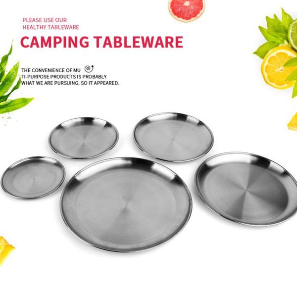 

camping stainless steel tableware dinner plate container holder dish round tray mess plate outdoor cooking accessories