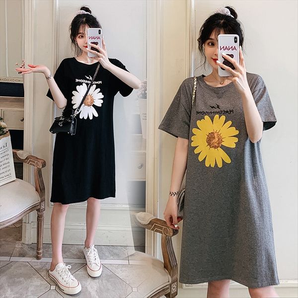 

pregnant women's clothes tiktok daisies fashionable la ma personalized pregnant long skirt dress women's t-shirt dress long skirt, White