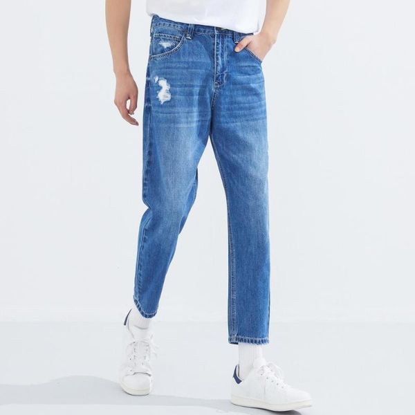 

metersbonwe ripped jeans men 2020 spring summer new casual youth trend jeans men's pants turnip pants 757336, Blue