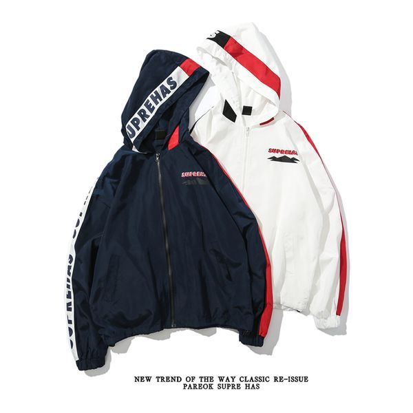 

men's jacket stitching contrast color windbreaker jacket long sleeve brand coat for man women 2 color, Black;brown