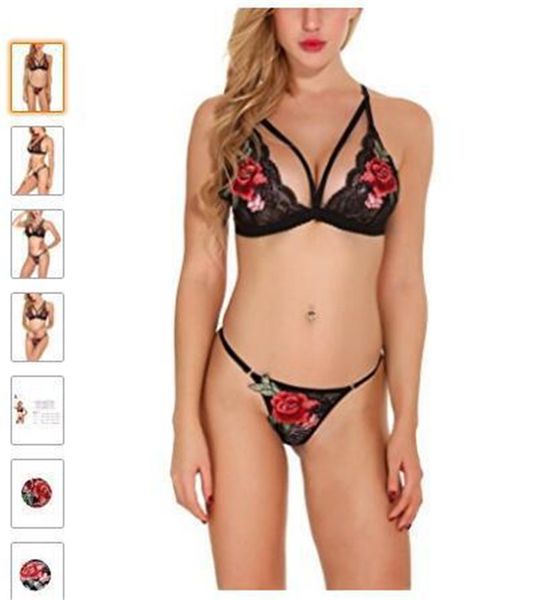 

womens frloral printed 2pcs sets designer halter lace underwear fashion female clothing slim apparel, Black;white