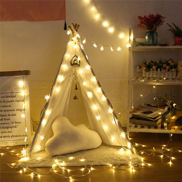 

led garland holiday snowflakes string fairy stars lights battery powered hanging ornaments christmas tree party home decor