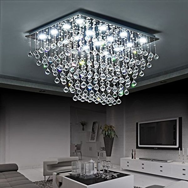 

modern square k9 crystal raindrop chandelier lighting flush mount led ceiling light fixture for dining room bathroom bedroom livingroom