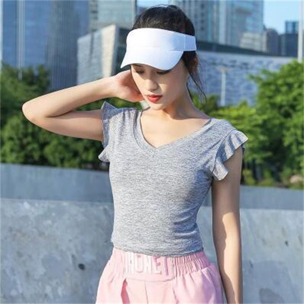 

new summer fashion short sleeve tight crop women running yoga gym fashion quick dry femme t-shirt, White;red
