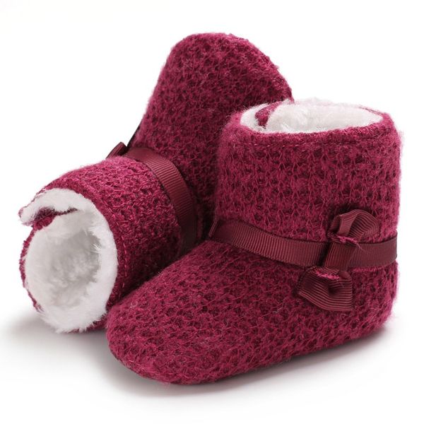 

2019 winter baby bow boots soft plush ball booties for infant girls anti slip snow boot keep warm crib shoes 0-18m, Black;grey
