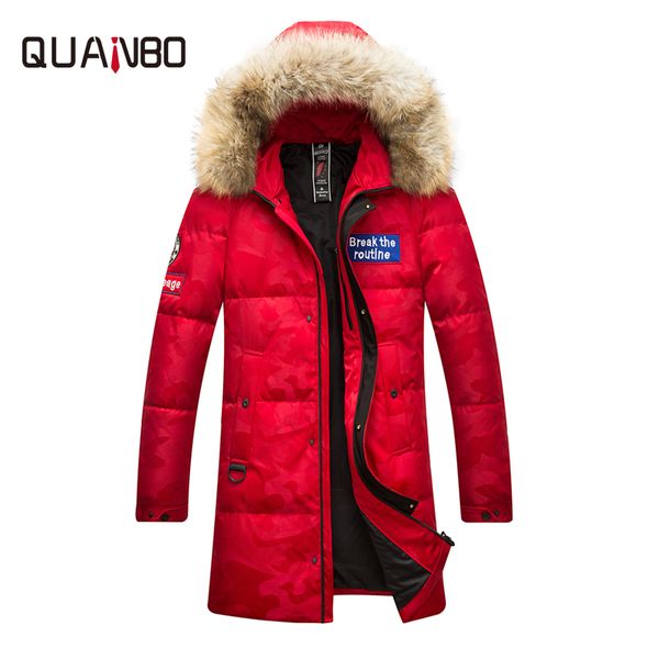 

quanbo 2019 russian winter down jacket men's and women's camouflage casual parkas fur hooded thicken warm coat, Black