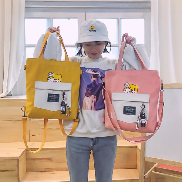 

canvas bag for female cross-body bag for female student backpack, korean version one-shoulder with large capacity