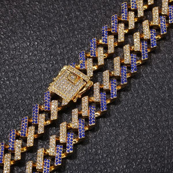 

fashion iced out chains prong cuban link chains necklaces 15mm mutil-colored blue/black rhinestones hiphop jewelry men necklace, Silver