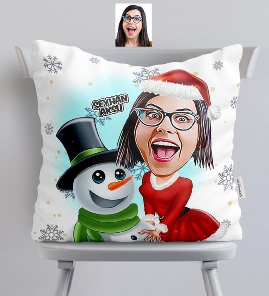 

personalized christmas themed lady caricature of satin pillow-4 pillow case