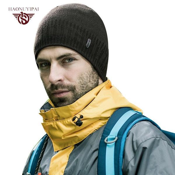 

brand new knit winter hat double layers plus velvet caps men's skullies beanies for men women outdoor ski sports warm cap a070