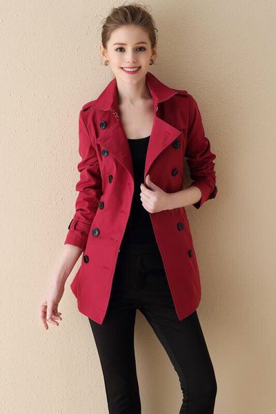 

women's trench coats gabardine short windbreaker belt waterproof new english style autumn winter solid color british double breasted a1, Tan;black