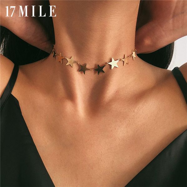 

2020 fashion gold color star necklace choker for women simple star link chain necklace collares statement jewelry, Silver