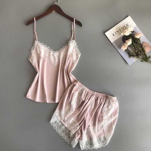 

two piece summer women pajamas silk satin pyjamas femme pajamas set home suit sleepwear v-neck clothing, Blue;gray