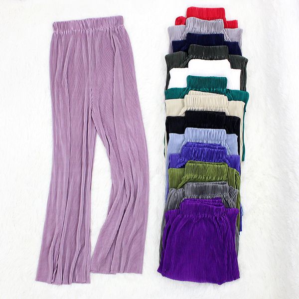 

summer women's pants pleated wide leg pants loose ankle length elastic waist casual long streetwear trousers pantalon femme, Black;white