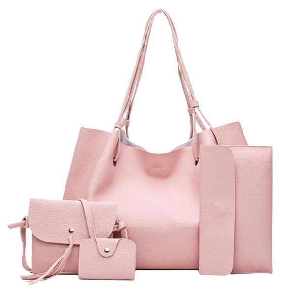 

4pcs woman bag set fashion female purse and handbag four-piece shoulder bag tote messenger purse pu woman wallet #r20