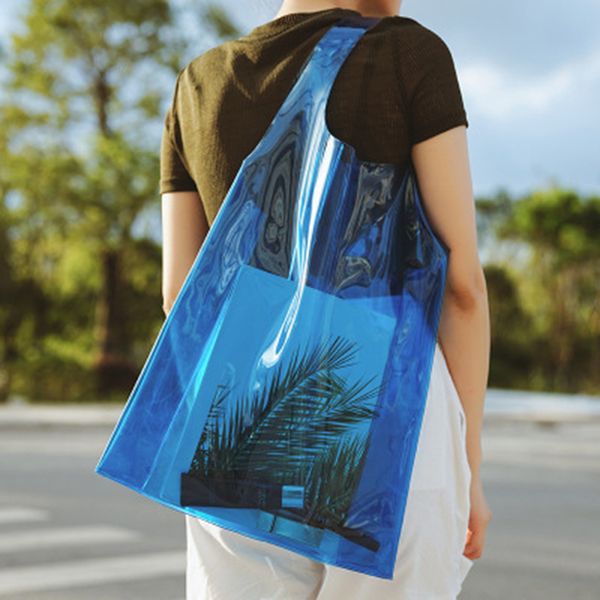

clear transparent bag set pvc women drawstring bags ladies large totes shoulder bag candy color handbags purse bolsa female