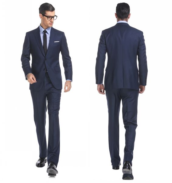 

men two piece navy business party suits 2020 notched lapel trim fit two button wedding groom tuxedos new (jacket + pants, Black;gray