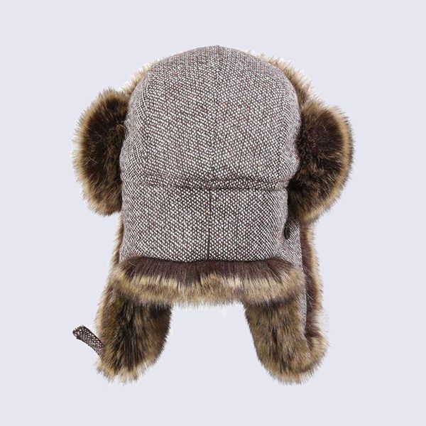 

men women trapper hats faux fox fur bomber hats winter warm snow caps wool knitted earflaps russian ushanka, Blue;gray