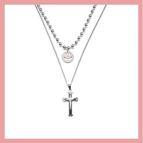 

fashion new arrival stainless steel cross necklace for couple jewelry smile pendant choker harajuku necklace, Silver