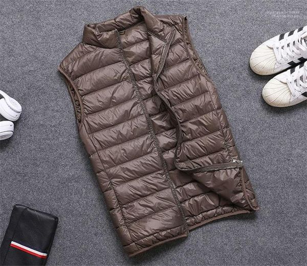 

duck down mens stand collar slim fit overcoats solid mens designer vests fashion sleeveless coats with white, Black;white