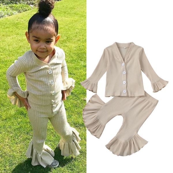 

1-6y дети baby girl одежда свитер вязаный расклешенные топы+леггинсы брюки 2шт хлопок наряды набор, White