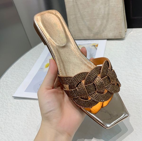 

2019 fashion women real leather slipper rhinestone designer shoes woman tribute sandals slides flats female lady summer beach shoes, Black