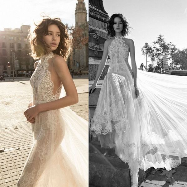 

lliz martinez bohemian wedding dresses high neck full lace beach boho bridal gown lace appliqued wedding dress robe de mariee, White