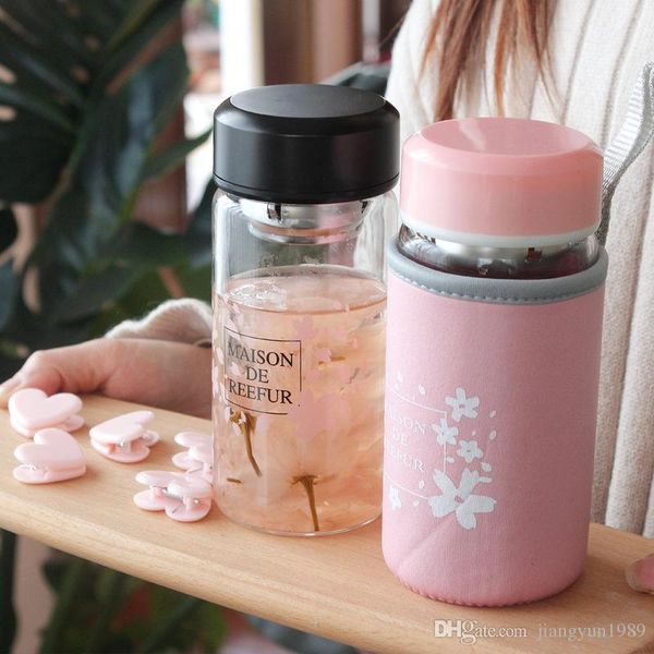 

390ml glass water bottle high temperature resistant glass sport water bottle with tea filter infuser bottle nylon sleeve dhl ing
