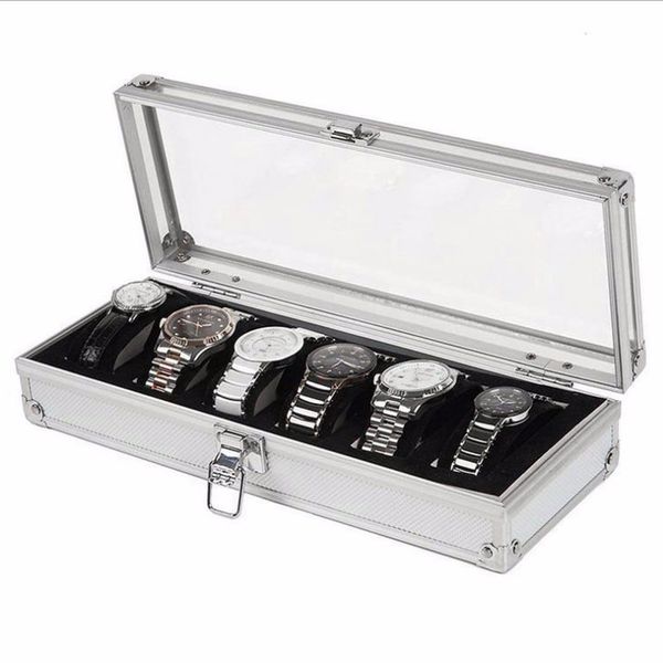 

2/3/6 grid watch boxes wood aluminum leather watch box handmade acrylic suede pillow jewelry collection display case, Black;blue