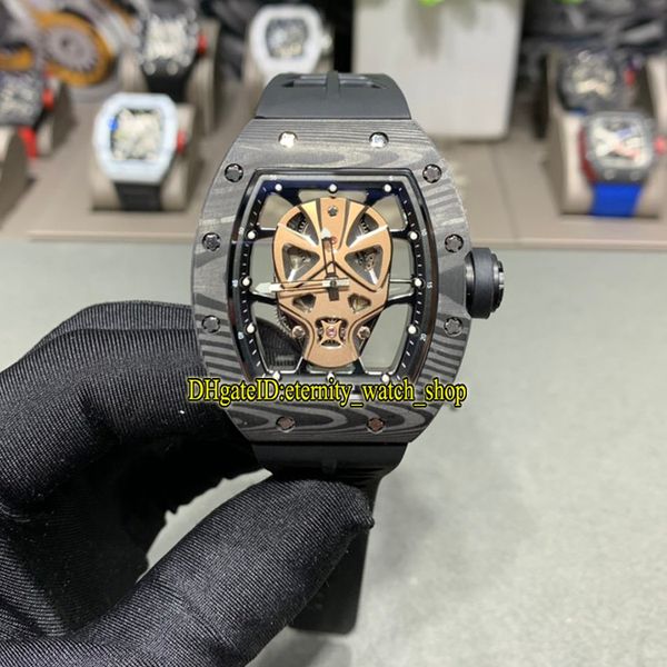 

r limit version rm52-06 carbon fiber case rose gold kabuki mask skeleton dial miyota automatic 052 mens watch rubber designer sport watches, Slivery;brown