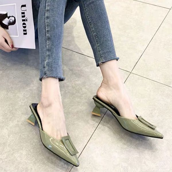 

2019 new women sandals mules shoes pointed toe women slippers slip on flat slides summer spring shoes buckle casual outdoor, Black