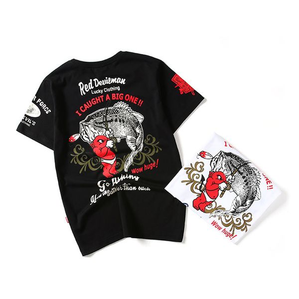 

японский ttide бренд мультяшный персонаж маленький дьявол хип-хоп половина рукава хлопок круглый вырез мужская футболка с коротким рукавом л, White;black