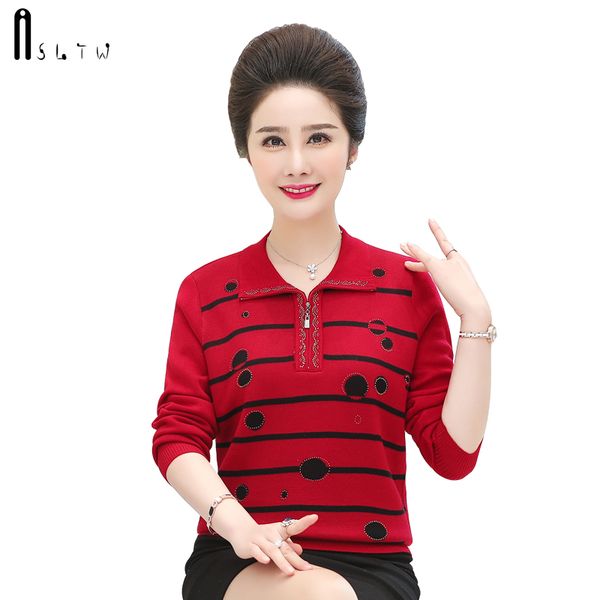 

asltw women's sweater autumn winter causal stripe zipper lapel pullover jumper plus size sweater women, White;black