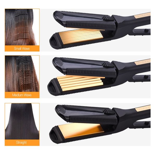 3 em 1 Crimper de cabelo elétrico Crimper Currugado Curl Placa de cabelo Titânio Ferro plano Curling Cabelo onda de cabelo corrugada